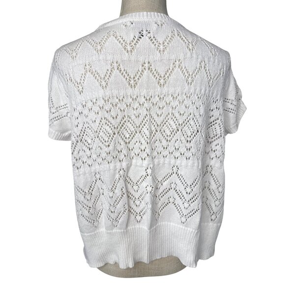 Van Heusen Womens Lace Knit Cardigan Sweater White Short Sleeve XL - Picture 3 of 7